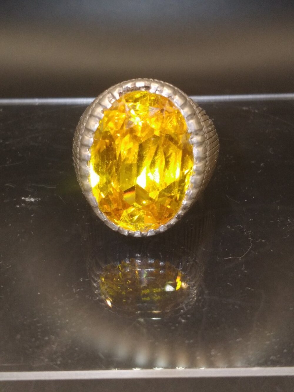 Large Yellow Citrine Sterling Silver ring size 11  weights 22 Grams